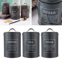 Coffee Sugar Container Sets Decor Lid Farmhouse Set of 3 Metal Tea Coffee Sugar Storage Jars Canister Bin Pot Kitchen Container