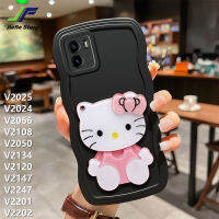 JieFie เคสมือถือลาย Hello Kitty,เคสสำหรับ VIVO V2025 / V2024 / V2066 / V2108 / V2050 / V2134 / V2120 / V2147 / V2247 / V2201/V2202การ์ตูนเคสกระจกเงาโต๊ะเครื่องแป้งแบบนิ่มขอบคลื่นกันกระแทก