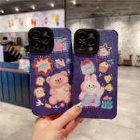 เคสป้องกันเลนส์สำหรับ IPhone 11 12 13 14 Pro Max กรอบหลังรูปหมีเค้กยีนส์ทรงกระต่าย6 7 8 Plus XR XS Max 14 Plus SE 2020เคสโทรศัพท์ซิลิโคนกันกระแทกแฟชั่น