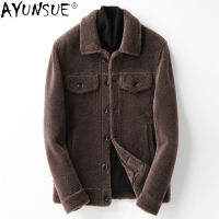 AYUNSUE ข้าวแกะ Shearling แจ็คเก็ตผู้ชายเสื้อผ้าผู้ชายเสื้อขนสัตว์ขน All-In-One แจ็คเก็ตหนังผู้ชายขนแกะแจ๊กเก็ตฤดูหนาว