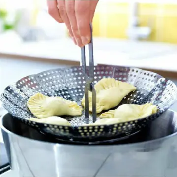 Lot-of-2-Stainless-Steel-Folding-Steamer-Steam-Vegetable-Basket-Mesh-Expandable