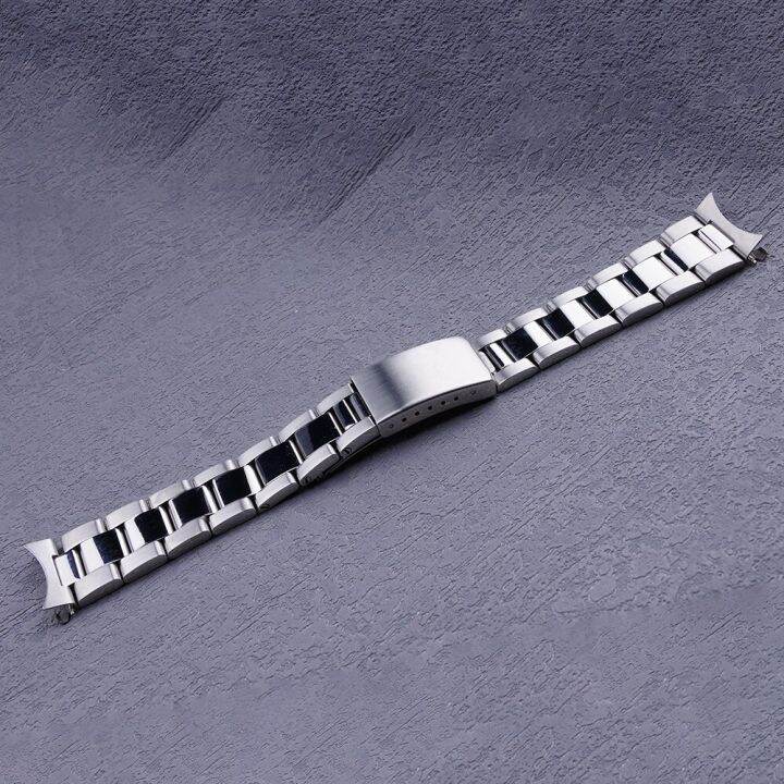 19Mm Watch Band Strap Silver Polishing Hollow Curved End Oyster Style ...