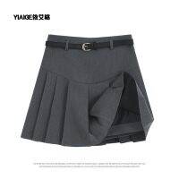 ✠ Gray pleated skirt short skirt female 2023 new spring and summer suit small man high waist slim a-line skirt