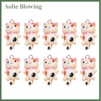 Aolie 10pcs เรซิ่นแมวน่ารักสัตว์เสน่ห์จี้ DIY ทำต่างหูเครื่องประดับหัตถกรรม