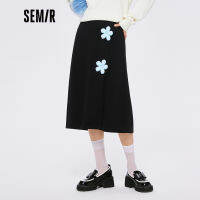 Semir กระโปรงผู้หญิงแยกสีดำถักกระโปรง2022ต้นฤดูใบไม้ร่วงใหม่ Girly ดอกไม้ Midi กระโปรงสไตล์หวาน