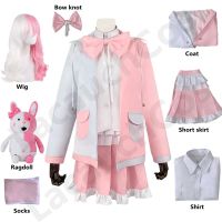 New Dangan Ronpa Monomi Cosplay Costume Pink Long Wig Bear Toy Danganronpa Monokuma Jkuniform Hooded Jacket Girl Skirt Set Shirt