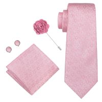 Solid Pink Color Necktie Set For Men 100 Silk Jacquard Woven 8.5CM Width Men 39;s Tie For Man Male Wedding Party Ties XH-327