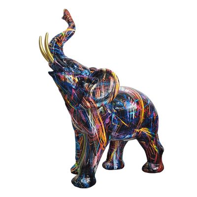 Nordic Painting Graffiti Elephant Sculpture Figurine Colorful Art Elephant Statue Creative Resin Animal Statue Decor