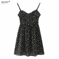 ZZOOI Zevity New women floral printing agaric lace black sling dress female back elastic casual slim vestidos chic mini dresses DS3998