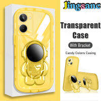 Jingsanc ขาตั้งนักบินอวกาศสำหรับ Realme 10เคสนิ่มใส่โทรศัพท์ที่วางโทรศัพท์ในรถยนต์แบบซิลิโคนใส TPU เลนส์รวมทุกอย่างสีลูกกวาดกรอบด้านหลังคู่แฟชั่น