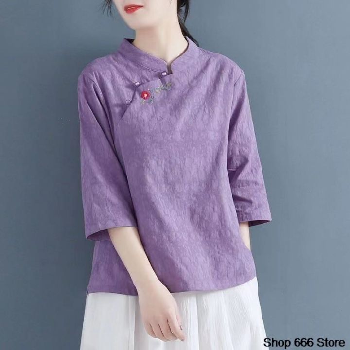 เสื้อ2023สไตล์จีนย้อนยุคผู้หญิงเสื้อจีนปักลายสไตล์ฮั่นฝู