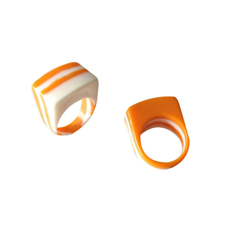 cod-แหวนหลากสีสีลูกกวาดยุโรปและอเมริกา-แหวนหางแหวนเรซินลายสี่เหลี่ยมมาการองสีลูกกวาด