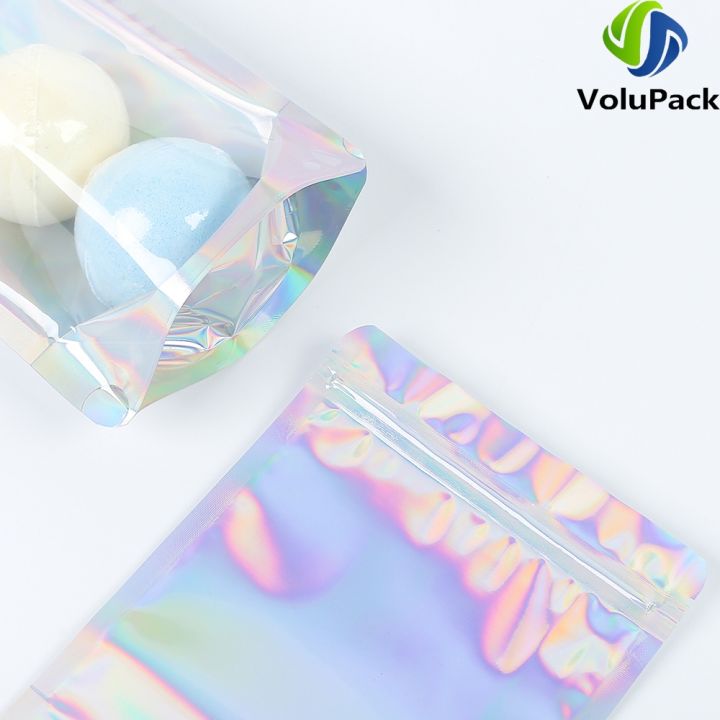 smell-proof-plastic-ziplock-front-holographic-back-pouches-recyclable-metallic-mylar-storage