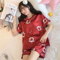 Summer Short Sleeved Shorts Ice Silk Pajamas for Women Loose and Comfortable Ins Pyjamas Sets Cartoon Sleepwear Suit Pantsuits