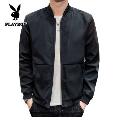 Playboy เสื้อแจ็คเก็ตลำลองผู้ชาย Slim Fit Black Jacket Trench Coat Breathable Jacket