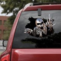 20*30CM 3D Skeleton Skull In The Bullet Hole Reflective Car Stickers Terror Peeked Skeleton Auto Automobile Decals Bumper Stickers  Decals Magnets