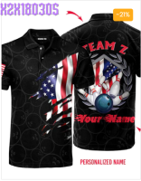 Bowling Team American Flag Custom Name Polo Shirt For Men &amp; Women NP1022