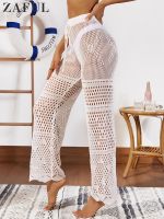 【CW】 Women’s Bathing Cover Up for Beach Pool Swimwear Swimsuit Drawstring Crochet Hollow Out Straight Waist Pants