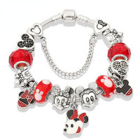 Mickey and celet Red Big Hole Glass Bead celet Red Drop Oil Cartoon celet