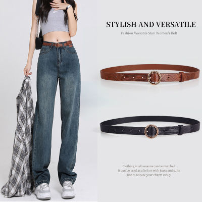 Belt for women, versatile texture, round buckle, simple and casual belt, thin waistband, trendy and fashionable belt  6M1J