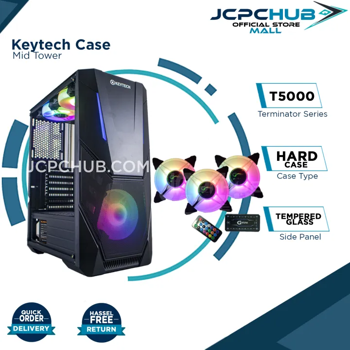 Keytech Computer Case T5000 Tempered Glass Mid Tower PC Case only Black ...