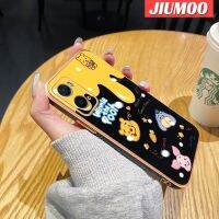 JIUMOO เคสปลอกสำหรับ OPPO A96 A36 A76 A57 2022 A77 2022 A57s A57e เคสการ์ตูน Lovely Winnie The Pooh ขอบสแควร์รูปแบบชุบ Full ฝาครอบเลนส์กล้องป้องกันการกระแทกกรณี