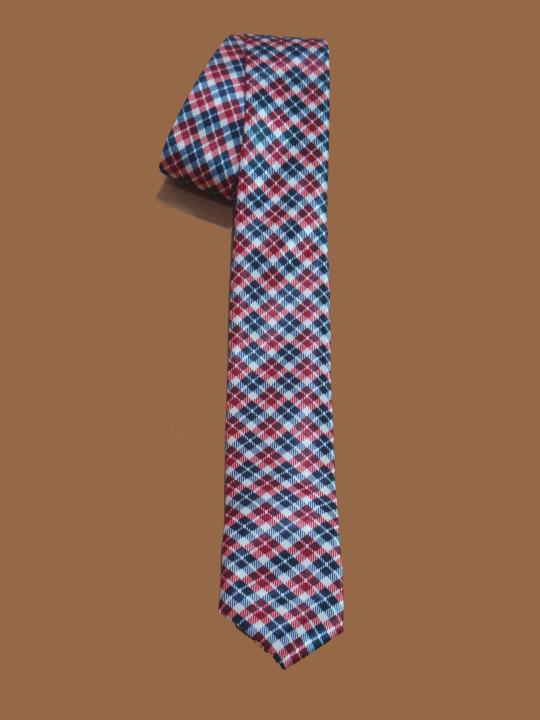เนคไทลายสก๊อตตาเล็ก-สีแดง-ขาว-น้ำเงิน-แบบผ้ามันเงา-necktie