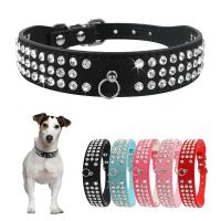 【CW】 3 Rows Rhinestone Dog Collar Suede Leather Bling Crystal Cat Puppy Collars Pet Products 5 Colors For Small Medium Dogs Walking