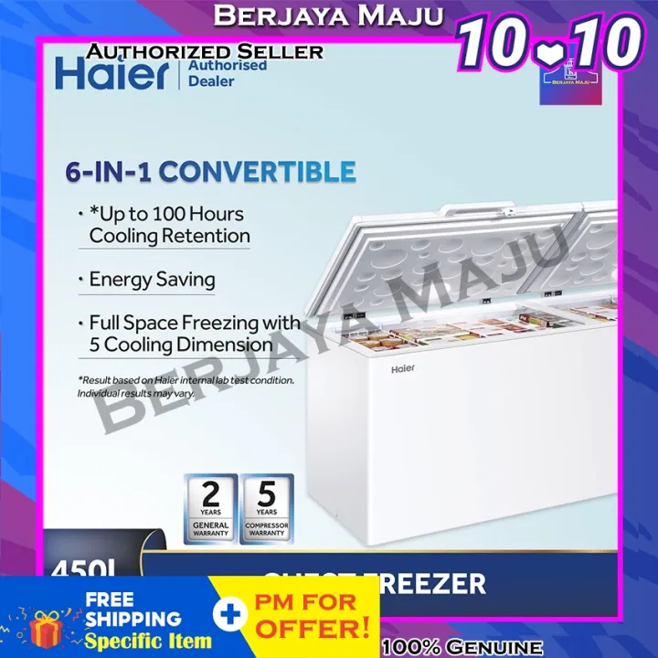 Haier 450L 2 Door 6 In 1 Convertible Chest Freezer BD458HP Lazada