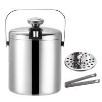 Ice Bucket with Lid and Strainer - Well Made Insulated Stainless Steel Double Wall Keep Ice Frozen- 1.3 Liter #CW