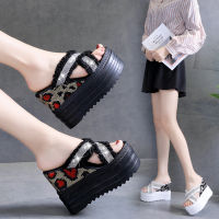 top●Fish Mouth Slope Womans Slippers Summer 12cm Over High Heels Wedges Sandals Flip Flop