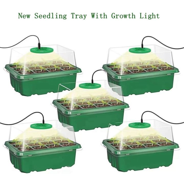 New Plant Trays Greenhouse Growing Lamp LED Light Nursery Pots Growing  Cells Humidity Box Adjustable Greenhouse Germination Kit