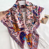 ☃ Big Square Designer Brand Spring Scarves New Women Silk Square Scarf Bubble Printed Fashion Lady Shawls Leaf Bird Femme Hijab