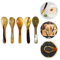 Dulrua [Sale] 5pcs Ox Natural Ox Horn Spoons ช้อนกาแฟผสมช้อนไอศครีมช้อนห้องครัวของหวานช้อน