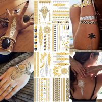 【YF】 Flash Metallic Waterproof Tattoo Gold Silver Women Fashion Henna /Peacock Feather Design Temporary Stick Paster