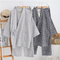 Factory Outlet MenS Large -Size Japanese -Style Kimono Cotton Pajamas Suite Home Service Double -Layer Gauze