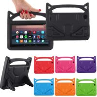 (CALGY Phone protection)หูแมวกันกระแทก Kid Safe Case สำหรับ Amazon Kindle Fire HD 10 2015/2017/2019ปลอดสารพิษ EVA การ์ตูนยืนแท็บเล็ตปกเชลล์