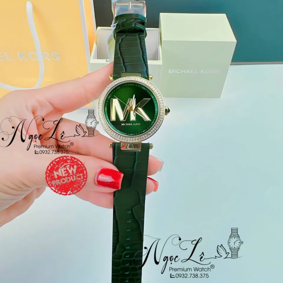 Đồng Hồ Nữ Michael Kors Parker MK4724 Dây Da Xanh Rêu Đính Đá Size