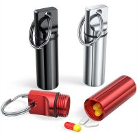 1pcs Waterproof Aluminum Pill Box Keychain Carabiner Medicine Case Container Bottle Holder Outdoor Pill Case PillBox Adhesives  Tape