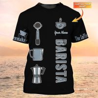 Newest Summer Men‘s Barista T-shirt Coffee Lover Custom Name 3D Printed t shirt Unisex Casual Tshirt Coffee Shop Uniform DW102