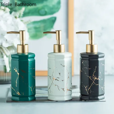 1pc Light Luxury Shampoo Dispenser Ceramic Shower Gel Dispensing Bottle Bathroom Supplies Liquid Soap Bottle Wristband Dispenser