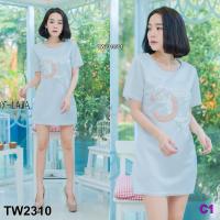 TW2310 Mini Dress ปักลายโลโก้ ติดมุกเก๋ๆ