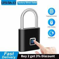 【cw】 Padlock Keyless USB Rechargeable Door Lock Fingerprint Smart Padlock Quick Unlock Zinc alloy Metal Black silver 【hot】