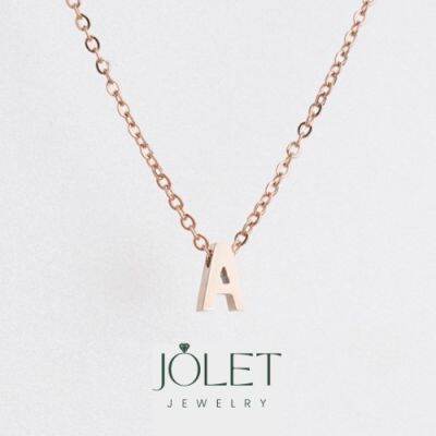 jolet สร้อยคอตัวอักษร สีพิ้งโกล ตัวพิมพ์ใหญ่ A-Z สแตนเลส เลือกความยาว DIY มินิมอลไม่ลอกไม่ดำลงทะเลโดนน้ำหอมได้