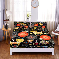 Cartoon Cat Digital Printed 3pc Polyester Fitted Sheet Mattress Cover Four Corners with Elastic Band Bed Sheet Pillowcases