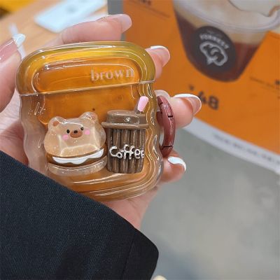 Korean Cute 3D Coffee Bear Clear Wave Case For Airpods 2  3 Pro 2 Earphone Case Charge Box Soft Wireless Bluetoon Back Cover Headphones Accessories