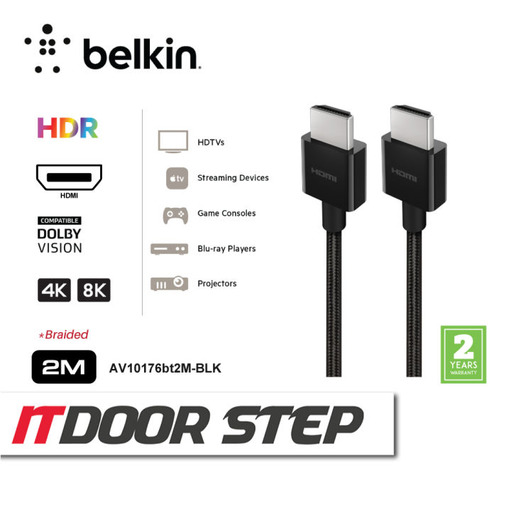 BELKIN AV10176bt 8K & 4K Ultra High Speed HDMI 2.1 Cable 1M/2M (Braided) - AV10176bt2M / AV10176bt1M Lazada