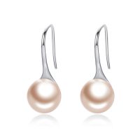 BAMOER 925 Sterling Silver Elegant Round Pure Love Pearl Drop Earrings for Women Jewelry Brincos White ,Black Purple Pink SCE037