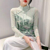 YIMEI เสื้อยืด Pankou Qipao สำหรับผู้หญิงมาใหม่2023เสื้อซับในแขนยาวเข้ารูปพอดี