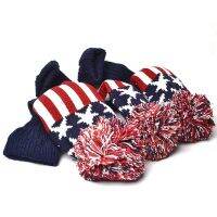 PLUSKER USA Flag Golf Headcover For Driver Fairway And Hybrid Woods Club With Long Neck Pom Pom Sock Knitted Proector 3Pcs/Set